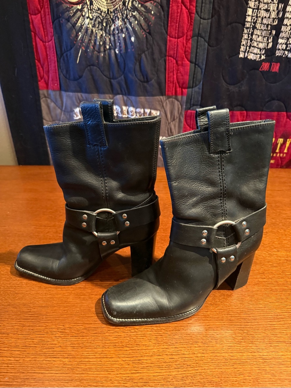 Michael Kors Black Leather Harness Heeled Mid-Calf Boots